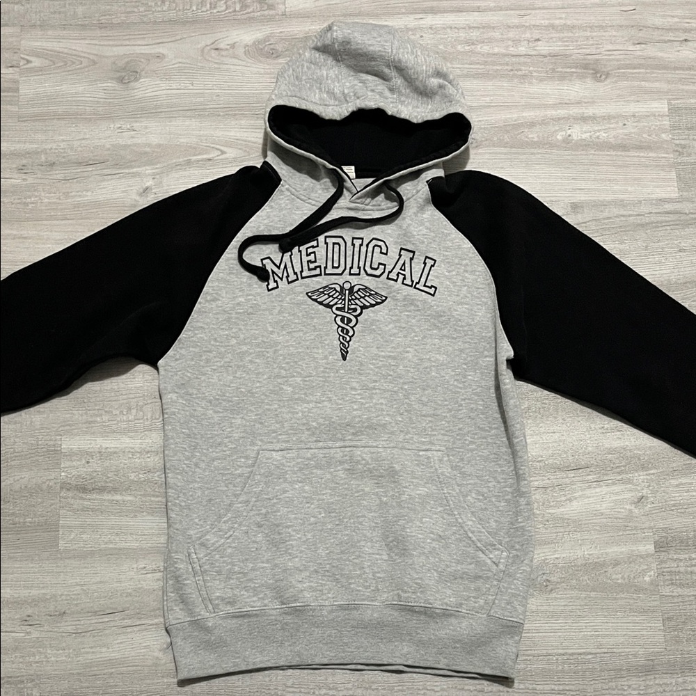 Gray and Black Medical Symbol Drawstring Hoodie 80% Cotton Medium